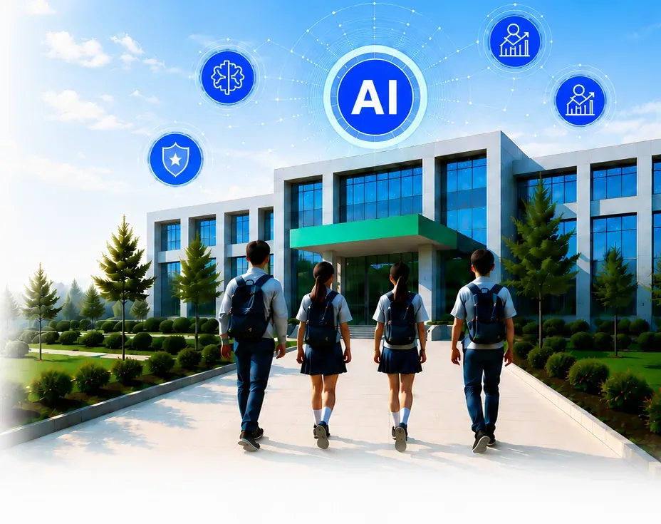 Students walking to a school with an AI platform